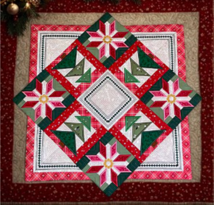 JJ Poinsettia Pine Patchwork Table Topper