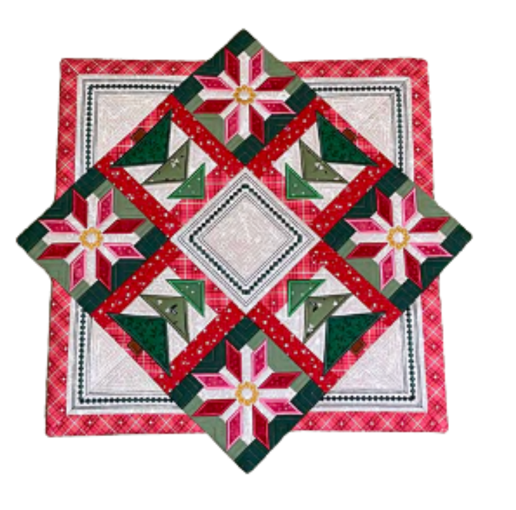 JJ Poinsettia Pine Patchwork Table Topper